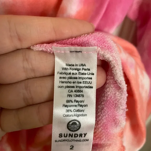 Sundry Sweatshirt Crew Neck Pullover in Pink Apricot Tie Dye Size Medium NWT - Picture 5 of 5